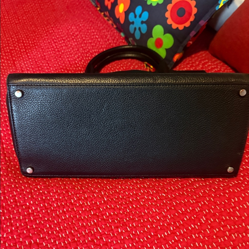 kate spade black leather satchel with white Aztec pattern - Picture 6 of 6